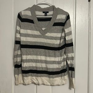 White gray black striped shirt v neck